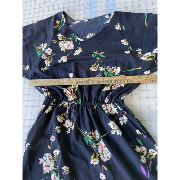 Soprano Mini Dress Womens Small Navy Floral V Neck 3/4 Sleeves Bohemian 109 - Picture 7 of 9